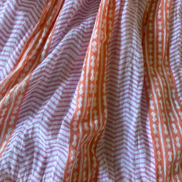 Oliphant coral pink and white block print tiered cotton tassle tie maxi dress S - Picture 13 of 13